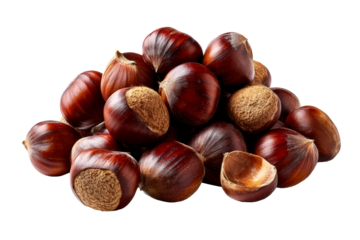 Heap of Roasted Sweet Chestnuts with Textured Shells and Smooth Interior
