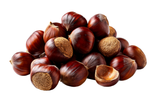 Heap of Roasted Sweet Chestnuts with Textured Shells and Smooth Interior