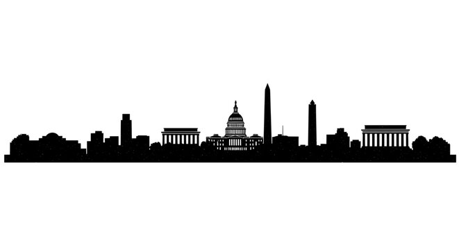 Washington DC Skyline Black White Vector Retro Poster