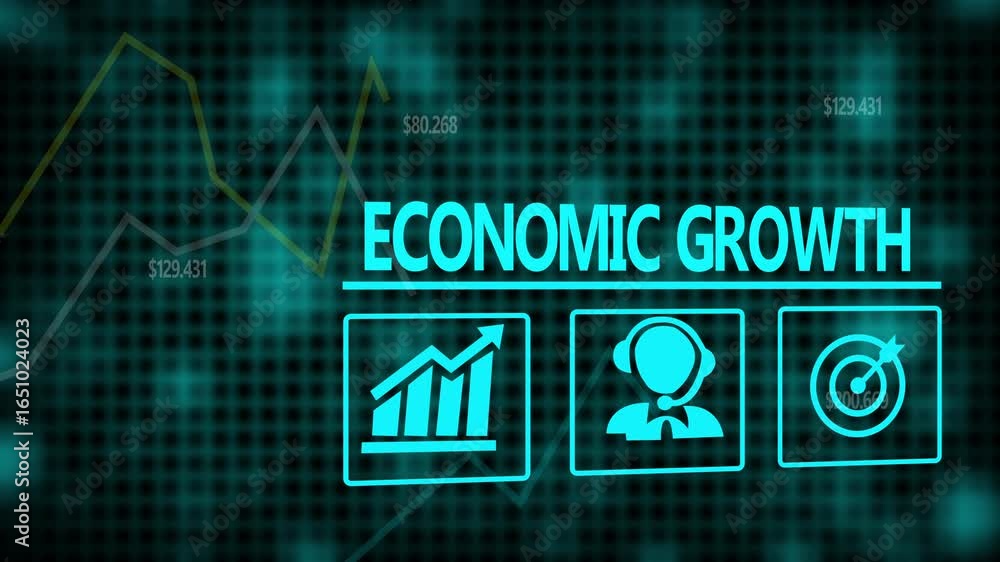 Aufkleber a economic growth business concept on a flashing computer monitor with moving graphs and data.