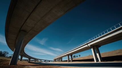 Highway Overpass Construction, Sunny Day, Rural Landscape