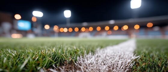 Exciting american football game under bright stadium lights nighttime ambiance on the grass pitch