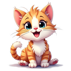 Playful Cat Clipart &ndash; Colorful Cartoon Kitty with Artistic Details