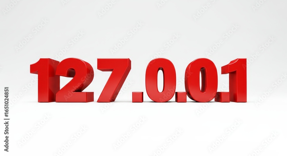 Poster red 3d number 127.0.0.1 - red 3d of the ip address 127.0.0.1 against a white background. perfect for