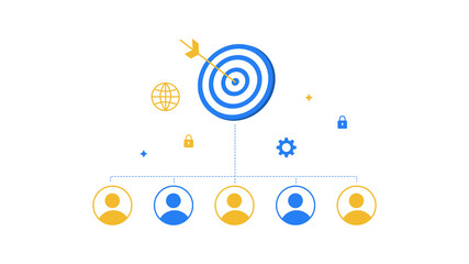 Networking and teamwork with a common goal concept design, target, users, transparent backdrop