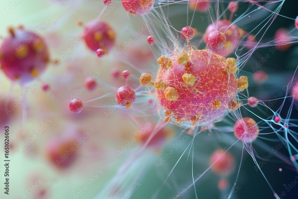 Aufkleber intricate network of colorful cells and structures revealing biological complexity and interactions