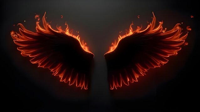 Fiery Wings: Abstract Black and Red Angel Wings Made of Fire and Flames