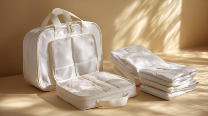 Elegant Cream Travel Organizer Set with Soft Natural Light