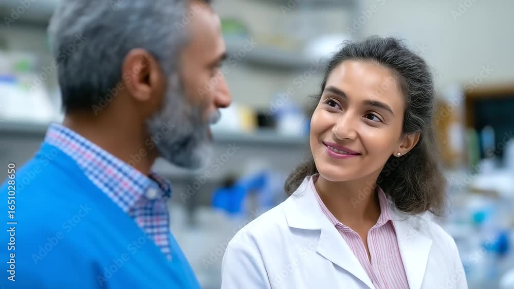 Poster a multicultural team collaborates on gene editing research in a high-tech lab setting.