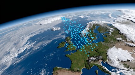 Ai-driven satellite analyzing weather patterns over europe digital intelligence future technology global environment