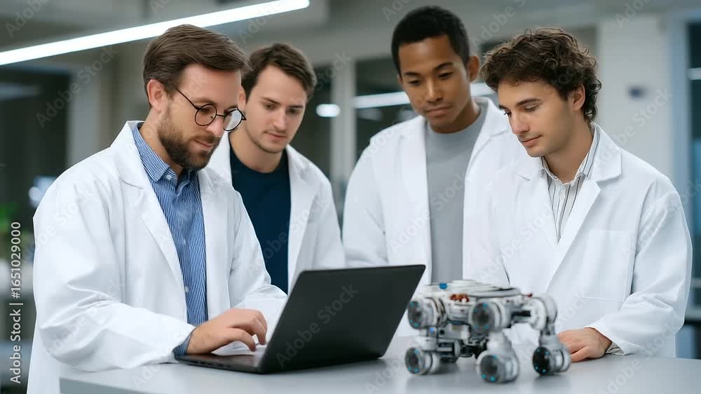 Aufkleber a multicultural group of experts works together on cutting-edge ai robotics development.