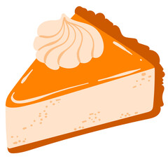 Slice of pumpkin pie with cream. Flat vector illustration