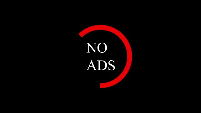 Minimalist no ads animation. Red circle and white text for content marketing and commercials. Animated no ads lower third. Clean motion graphic for ad free content promotion. 4k animation...