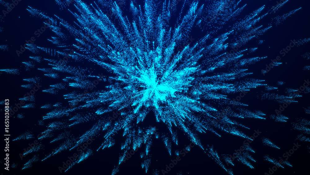 Poster digital technology background. directed stream of luminous particles. big data visualization. 3d ren