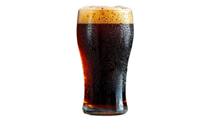 Eisbock Stout Porter Ale Beer PNG, transparent isolated background. Alcoholic beverage In a tulip pint glass, craft bar menu drink, colorful vibrant refreshing pint
