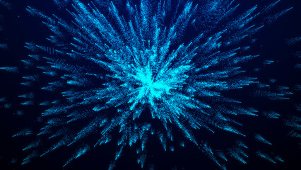 Digital technology background. Directed stream of luminous particles. Big data visualization. 3d rendering.