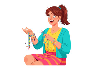 Creative Crafting: A skilled artisan, absorbed in the artistry of crafting, meticulously assembles a vibrant collection of bracelets, showcasing the essence of creative passion and handmade elegance.