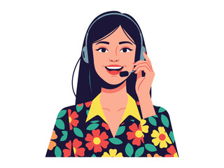 Smiling Customer Service Representative: A friendly customer service representative wearing a headset and smiling, ready to assist and support in a colorful and welcoming visual.