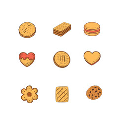 Cookies and biscuits doodle set. Chocolate Chip Cookies doodle seamless pattern. Collection of hand-drawn pastries. Cute cookie seamless pattern background. biscuits pattern background.