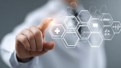 Doctor interacting with holographic medical interface