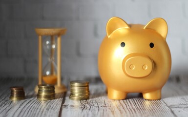 Piggy bank coins money of different countries saving finance keep