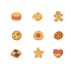 Cookies and biscuits doodle set. Chocolate Chip Cookies doodle seamless pattern. Collection of hand-drawn pastries. Cute cookie seamless pattern background. biscuits pattern background.