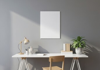 Minimalist modern workspace with blank canvas for creative display, inspiring productivity and style