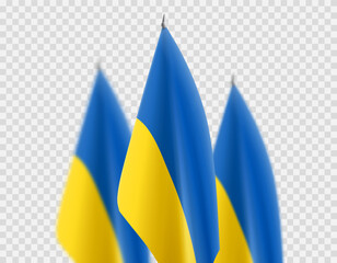 Ukrainian flags isolated on checkered background. Ukrainian flags isolated on checkered background. Templates of blurred flags for decoration events of Ukraine. 3d vector illustration.