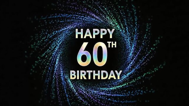 A vibrant and sparkling graphic design celebrates a joyous sixtieth birthday with dazzling light effects on a dark background, perfect for invitations or greetings. - Powered by Adobe