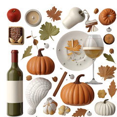 Autumn Harvest Thanksgiving Feast Pumpkins, Wine, and Fall Decor