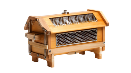 Discover the intricate craftsmanship of this wooden smoker, a vital tool for beekeepers seeking to manage their hives with ease and efficiency.
