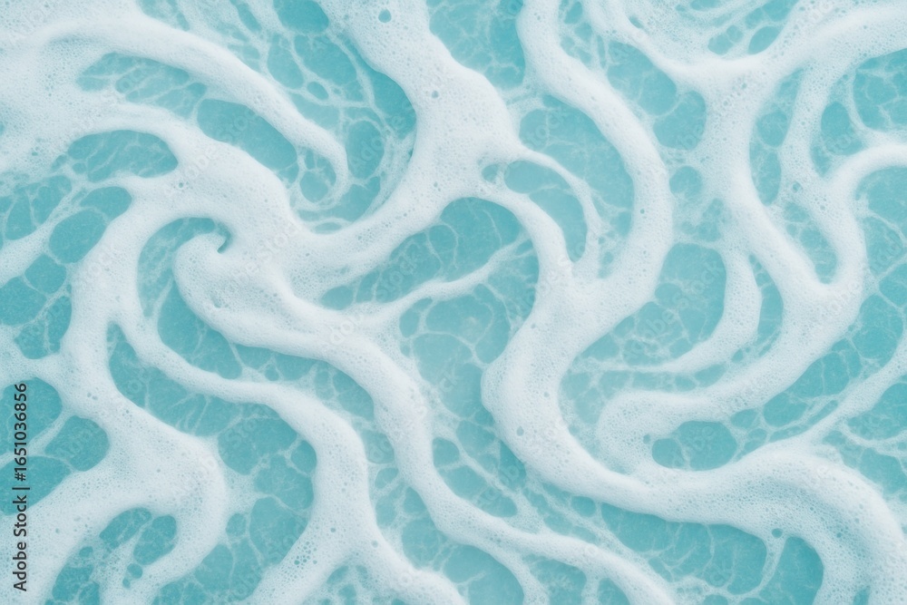 Poster abstract white foam pattern on blue water background forming wavy light shapes and textures viewed f