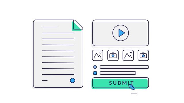 Document submission animation, upload files and multimedia with digital form in online application process