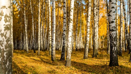 Fototapeta premium Autumn birch forest panorama