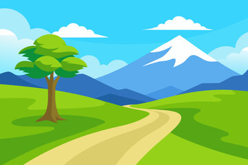 Obraz premium Rolling Hills and Solitary Tree Vector Landscape