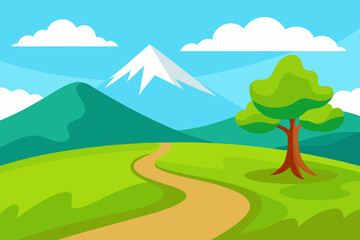 Fototapeta premium Rolling Hills and Solitary Tree Vector Landscape