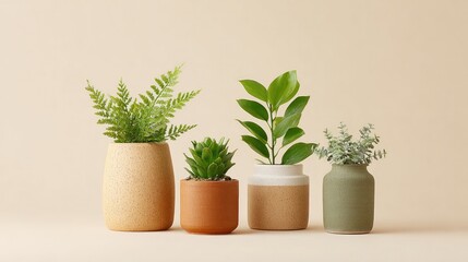 Fototapeta premium Lush greenery in stylish pots creates serene and vibrant home at