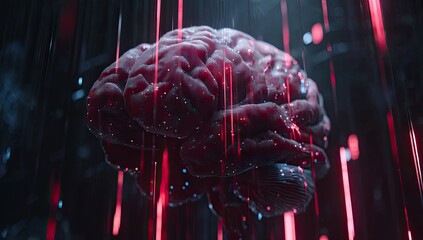 3D brain illustration with digital streaks