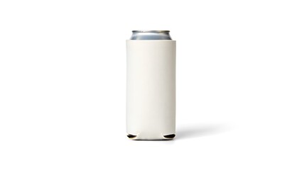 White slim can cooler holder insulator sleeve for cold beverage drink isolated on white background