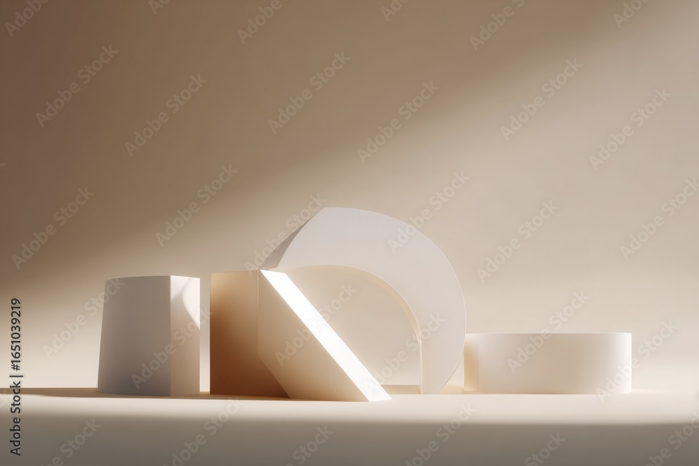 Poster soft shadows play across minimalistic shapes, creating serene co