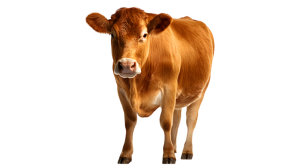 Stunning brown cow stands elegantly, captured with detailed texture and a direct gaze, perfect for agricultural or food themes
