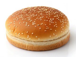 Golden sesame seed hamburger bun isolated on white background