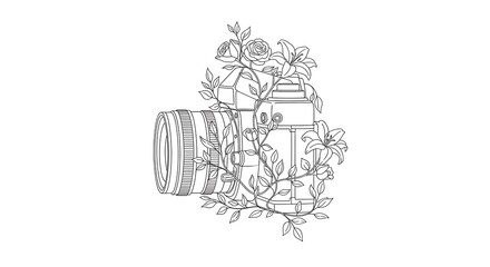 Floral Camera Illustration Celebrating World Photography Day and Artistic Expression