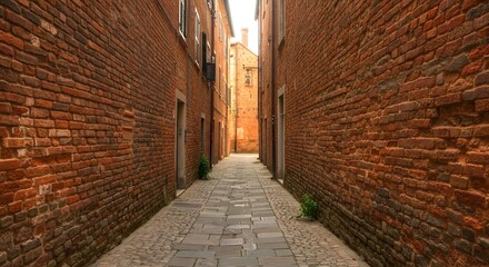 Narrow alleyway in old town with vanishing point perspective © Nique