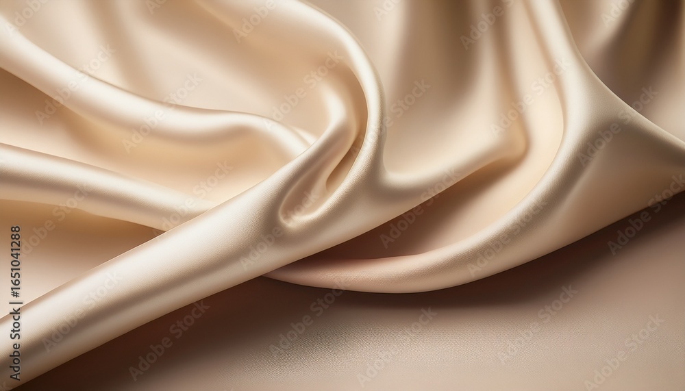 Poster silky satin fabric with smooth creamy beige surface and elegant flowing folds creating soft luxuriou