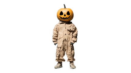 PNG a man dressed in a suit with a pumpkin on his head standing next to a child on a transparent background