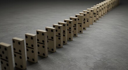 Fototapeta premium Perspective of dominos aligned in vanishing point, cause and effect concept