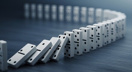 Perspective of dominos aligned in vanishing point, cause and effect concept