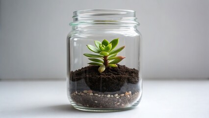 Succulent plant growing in glass jar perfect for gardening, diy, indoor plants, and naturethemed designs. Adaptable for botanical, lifestyle, and home decor projects.