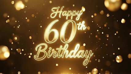 An elegant golden "Happy 60th Birthday" message shines brightly amidst sparkling bokeh lights, symbolizing a significant milestone celebration.